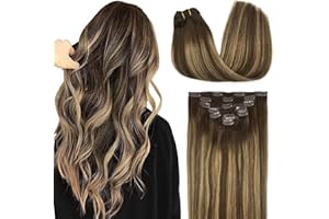 DOORES Extensiones de Cabello Natural, Balayage Marrón Chocolate a Rubio Caramelo 35cm 14 Pulgadas 7 Piezas 120g Extensiones Clip Pelo Natural Remy Extensiones Cabello Hair Extensions Pelo Humano