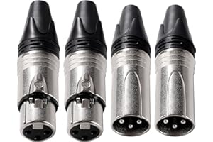 KUOQIY 2 Pary 3-Stykowe Złącze XLR, Męskie i Żeńskie Złącze Kabla XLR 3-Stykowe, do Przewodu Sygnałowego DMX lub Złączy Mikrofonowych Miksera Audio, Niklowanie - Czarny