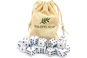 Waldfelsen Dadi da gioco, 20 pezzi, Acrilico, Bianchi, Cubi, 16mm