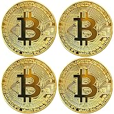 G&Uuml;NCEL&Ccedil;ARŞI Bitcoin Madeni Hatıra Parası, BTC Altın Rengi Hediye Sikke Para, Kutulu Koleksiyon Parası (4 ADET)