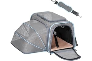 Petsfit Expandable Pet Carrier, Soft-Sided Portable Cat Carrier Dog Carrier, with Removable Plush Mat, Locking Safety Zippers and Pockets
