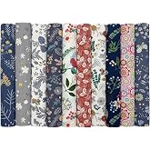 Jukway - Pack of 10 Cotton Fabric Squares with Floral Prints for Patchwork, Sewing, Quilting, Crafts, Decoration, Scrapbookin