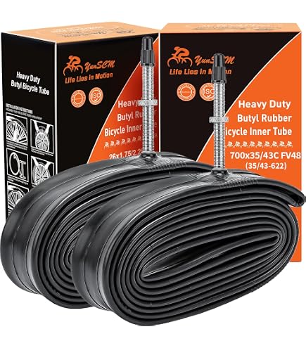 YunSCM – Lot De 2 Pneus 26x1,75 (47-559) + 2 Chambres à Air, 60TPI, Bandes Réfléchissantes, Anti-crevaison, Pression 40-65 PSI, Valve Schrader 32mm