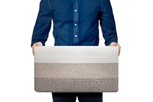 Blumido Large Storage Basket - Rectangular Cotton Basket with Handle - Large Basket for Blankets Living Room - 55 x 43 x 30 cm - Gradient Yellow - Braided Laundry Basket - Storage Toy Children's Room