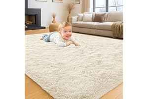 INSPIRE HOMEWARE Rugs Living Room Large 160x230 cm Soft Fluffy Cream Area Rugs for Bedroom Non Shedding Modern High Pile Carpet for Lounge Nursery Rug for Kids Room
