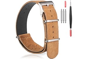 torbollo Correa de reloj de cuero de gamuza, correa de reloj militar de una pieza estilo zulú, tono vintage 18 20 22mm, para hombres y mujeres