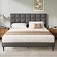 Yocreat Double Bed Frame with Underbed Storage, Easy Assembly, Sturdy Wooden Slat Support, Upholstered Platform with Headboard, No Box Spring Needed, Gray Double Bed 135×190