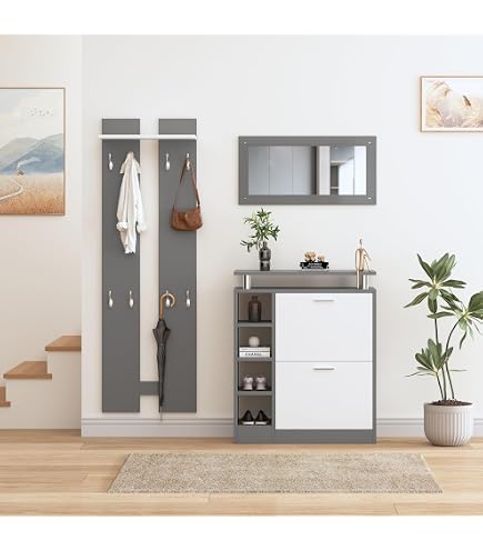 Mobile Da Ingresso CALITAN Granada, Laminato Rovere Sonoma E Bianco Opaco, Misure 120x25x192 Cm