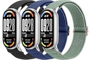 Oumida Lot de 3 bracelets élastiques pour Xiaomi Smart Band 8/9/10 - Pour homme et femme - Tête en métal robuste - Bracelet de rechange en nylon amélioré - Pour Xiaomi Mi Band 10/9/8