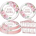 INSPIREYEE 120 PCS Baby Shower Decorations for Girl Gender Reveal Party Supplies - Rose Gold Floral Tableware Set for 40 Guests