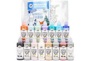 LM-Kreativ Window Color 15er Set - Winterzauber - mit 13 Farben, 2 Konturen & Weihnachtlichen Malvorlagen für festliche Fensterbilder. Wasserbasierte Fensterfarben, ideal zum Verschenken & Dekorieren
