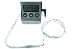 tepro Grillzubehör Digitales Grill- und Bratthermometer, Messbereich von -50 bis 300°C, Alarm- und Timerfunktion Edelstahl, Schwarz