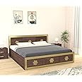RJ ART Wooden King Size Bed with Storage | Double Bed Cot Bed with Box Storage | Bed with Traditional Brass Work for Bedroom & Hotel | Sheesham Wood | Walnut Finish, Recommended Mattress Size: 78 X 72