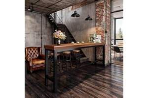 NOBBAT Kitchen Breakfast Bar,Bar Table,Breakfast Bar Table, Metal Frame Pub Coffee Desk,Can Bear 300kg Adjustable Footpads For Home Kitchen Breakfast Dining,Pub(Walnut,160x40x105cm)