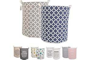 LessMo 2PCS 19.7" Trieuse pour Rangement de paniers à Linge, Paniers à Linge escamotables, Lin en Coton Rond imperméable (Bleu/Gris, Épaissie 19 "/ Large) Laundry Baskets