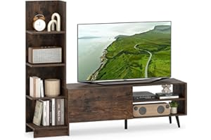 COSTWAY Mobile TV Fino a 50'', Tavolo Porta TV a Forma di L, con Libreria e Mensola Regolabile, Mobile Porta TV Moderno in Legno per Soggiorno Ingresso Camera da Letto (Marrone)