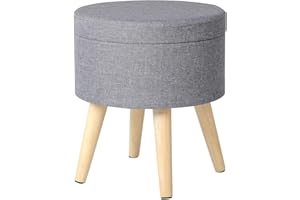 eSituro Ottoman Storage Round Chest Padded Footstool Pouffe Chair Light Grey Bed End Bench Shoe Bench Children Toy Box Stool Milking Stool