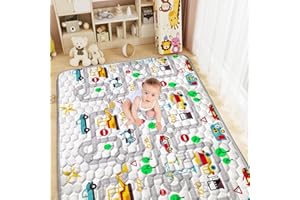 Aolso Dywan dla dzieci, 150 x 200 cm składany dywanik dla dzieci, antypoślizgowy bawełniany dywanik do raczkowania, mata dla dzieci do gier na podłodze, miękka i gruba droga samochody
