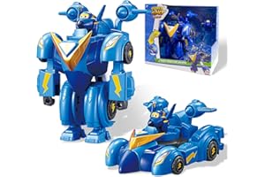Super Wings Super Robot Suit Jerome, wielkość ok. 18 cm, zmieniająca się figurka do zabawy, 2 w 1 robot i super samochód, dla dzieci od 3 lat, niebieska