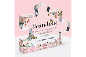 Velenti Gifts for Grandma - Engraved Acrylic Puzzle Piece - Adorable Grandma Presents for Birthday, Christmas, Thanksgiving - Elegant Decorative Plaque with Lovely Quote - Chic Home, Office Decoration