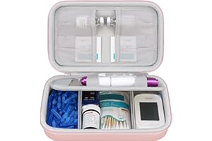 Elonbo Diabetic Supplies Travel Case, Glucose Meter Portable Storage Bag, Insulin Pen and Medicine Carry Bag for Glucose Meter, Insulin Pen, Test Strips, Syringes, Needles, Rose Gold