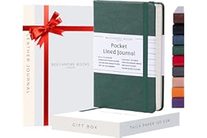 Beechmore Books Lined Journal Notebook, 4.1 x 5.8 inch, A6 160 Lined Pages, Hardcover Leather Journals for Women, Men, Writing and Notebooks for Work - 120 GSM Thick Paper, Gifts Box Included