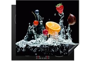KitchenYeah© Protege Couvre Plaque De Cuisson Deco Cuisine Tapis Protection Protecteur Induction 60x52 cm Eau - Fruit - Orange - Fraise - Cerise - Noir