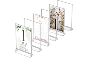 Dasher Products Silver Picture Frames Double Sided A4 - 6 Pack - Acrylic Silver Table Number Holders, Clear Easel Table Stands for Signs, Menu Holder, Photo Frame