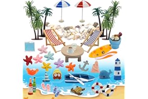 MoguGo 43 Stück Strand-Mikrolandschaft Kleine Palme Deko Accessoires Miniaturlandschaft Dekoration Sommerliche Garten-Deko Miniatur-Ornament-Set für DIY Miniatur Deko Garten Dekoration