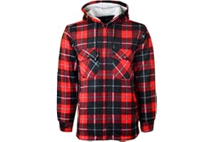 MyShoeStore Mens Padded Shirts Lumberjack Collared Hooded Flannel Check Jacket Thick Quilted Work Wear Warm Thermal Fleece Fur Lined Top Casual Coat