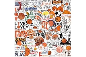 KOWASO Basketball Autocollants 50 Pièces pour Bouteille d'eau Mignon Basketball Cadeaux Autocollants de Sport pour Enfants Ados Adultes