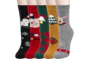 Wostock 5 Pares Calcetines de Mujer, Calcetines de Lana Térmicos para Mujer, Coloridos Calcetines Lana para Invierno