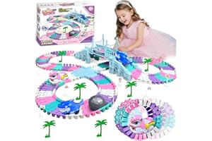 Dolanus Toys for 3-8 Year Old Girls Boys: Construction Race Tracks Toy for Kids, Gifts for Boys Girls Age 3 4 5 6 7 8 Birthday Presents, Track Play Set with 2 Electric Cars Road Games (Unicorn)