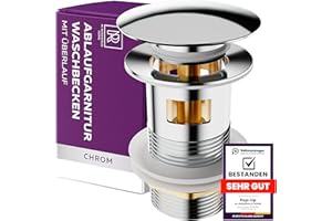 M. ROSENFELD HOME Ablaufgarnitur Waschbecken mit Überlauf Chrom - Ablaufventil Pop Up 1 1/4 Zoll aus Edelstahl & Messing für Waschtisch - PopUp Ventile, Abflussgarnitur Waschbecken, Einfacher Einbau