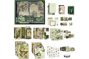 YPLonon Kit d'accessoires de Scrapbooking Vintage Esthétique Bullet Journal Scrapbook Thème Vert avec A6 Grille Carnet Autocollant Fleur DIY Art Cadeau pour Adolescentes 125 Pièces