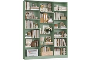 FirFurd 188cm Estantería Grande, Estanterías Almacenaje Madera, Librería, Estanterias para Libros, para Salón, Oficina y Estudio, 3 Filas, con 17 Compartimentos, 188 x 149 x 23,5 cm (Verde)