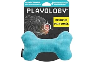 Playology Os en Peluche siffleur pour Chien | Jouet en Peluche pour Chien au Parfum Beurre de cacahuète 100% Naturel, avec Un sifflet interactif pour Les Chiens de Taille Moyenne (7-16 kg)