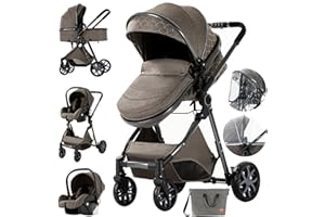 Magic ZC 3 in 1 Pushchair Pram Travel System, Baby Stroller 3 in 1 with Reversible Two Pushing Modes, Newborn Infant Buggy Aluminum Frame, Toddler Carriage One-Click Folding (V9 Chocolate)