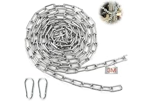 Mbsomnus Gliederkette Meterware mit Karabiner 3M Φ3 mm Metall Ketten Stahlkette Verzinkte Kette Meterware Rundstahlkette Schwere Ketten für Wäscheleine Hundekette Schaukeln Hängesessel Stahl