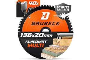 BAUBECK 136 x 20 Saw Blade, Multi Material Fine Cut, 136 x 20 Circular Saw Blade for Wood, Aluminium, Metal and More, 136 x 20 mm Saw Blade Compatible with Bosch GKM and More