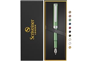 ‎SCRIVEINER Scriveiner Luxus EDC Füllfederhalter (Mittel), Mattgrün Taschenfüller, verchromt, deutsche Schmidt Mine, Konverter, Schreibgeräte-Geschenkset für Männer und Frauen, Designerstift fürs Büro