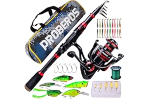 ‎PROBEROS Angelrute und Rolle Combo, 2,1 m Kohlefaser Teleskop Angelrute mit Spinning/Baitcasting Reel Combos, Meer Salzwasser Süßwasser EIS Barsch Angelgerät Set Angelruten Kit