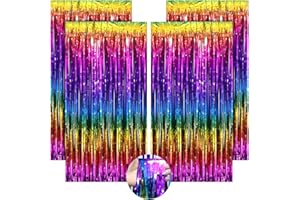 ShinherYee 4 Stück Lametta Vorhang Bunt, Glitzer Vorhänge Karneval Party Deko, 1 x 2 m Gradient Lametta Vorhang für Fasching Dekoration Hochzeit Geburtstagsdeko (Bunte Sterne)