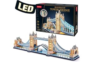 CubicFun LED London Tower Bridge 3D Puzzles for Kids Adults 89 * 24 * 20 CM- London Souvenirs Building Model Kit Gifts - UK London Jigsaw Puzzles for Kids Age 10 Year Old Up- 222 Pcs