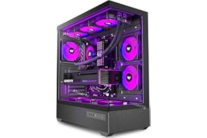 ANSAITE PC Case Pre-Installed 6 × 120mm PWM ARGB Fan, ATX Mid Tower PC Gaming Case, Computer case with Panoramic View Tempered Glass Front & Side Panel, Type C Port, Black