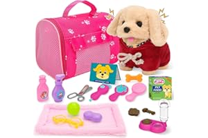 deAO Muñeca Eléctrica Interactiva para Perros – Correr, Ladridos y Accesorios para el Cuidado del Perro, Realista, Compañero de Juego para Niños y Amantes de los Perros, Regalo para Niñas 3 4 5 Años