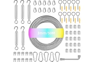 MUUKAIII 50M 3mm Drahtseil, 72 Pcs Stahlseil Kit, 304 Edelstahl Drahtseil Spanndraht, Spanndraht Seilspanner Spannschloss Edelstahl Kit, Rankhilfen für Kletterpflanzen, Gardinenseil, Wäscheleine, Zaun