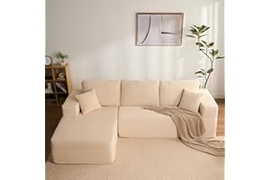 Litbird Sofá esquinero Modular en L con función Cama y Chaise Longue Derecha – Tapizado en Pana, Asiento Profundo – Sofá Cama para salón – Sin Montaje (Beige, Chaise Longue Izquierda)