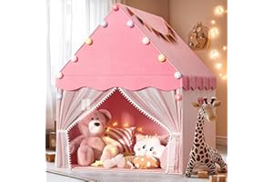 EagleStone Kids Play Tent with Star Light, Padded Mat,Toddler Tents Indoor,Playhouse for Toddlers, Boys, Girls, Neutral Color, Indoor Bed Tent Gift Toy (Pink)