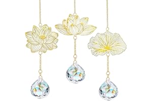 H&D HYALINE & DORA Kristall Sonnenfänger zum Aufhängen, Lotusblatt Anhänger, Glas Sonnenfänger Ornament für den Innenbereich, Regenbogen Maker Prisma für Fenster, 3er Pack